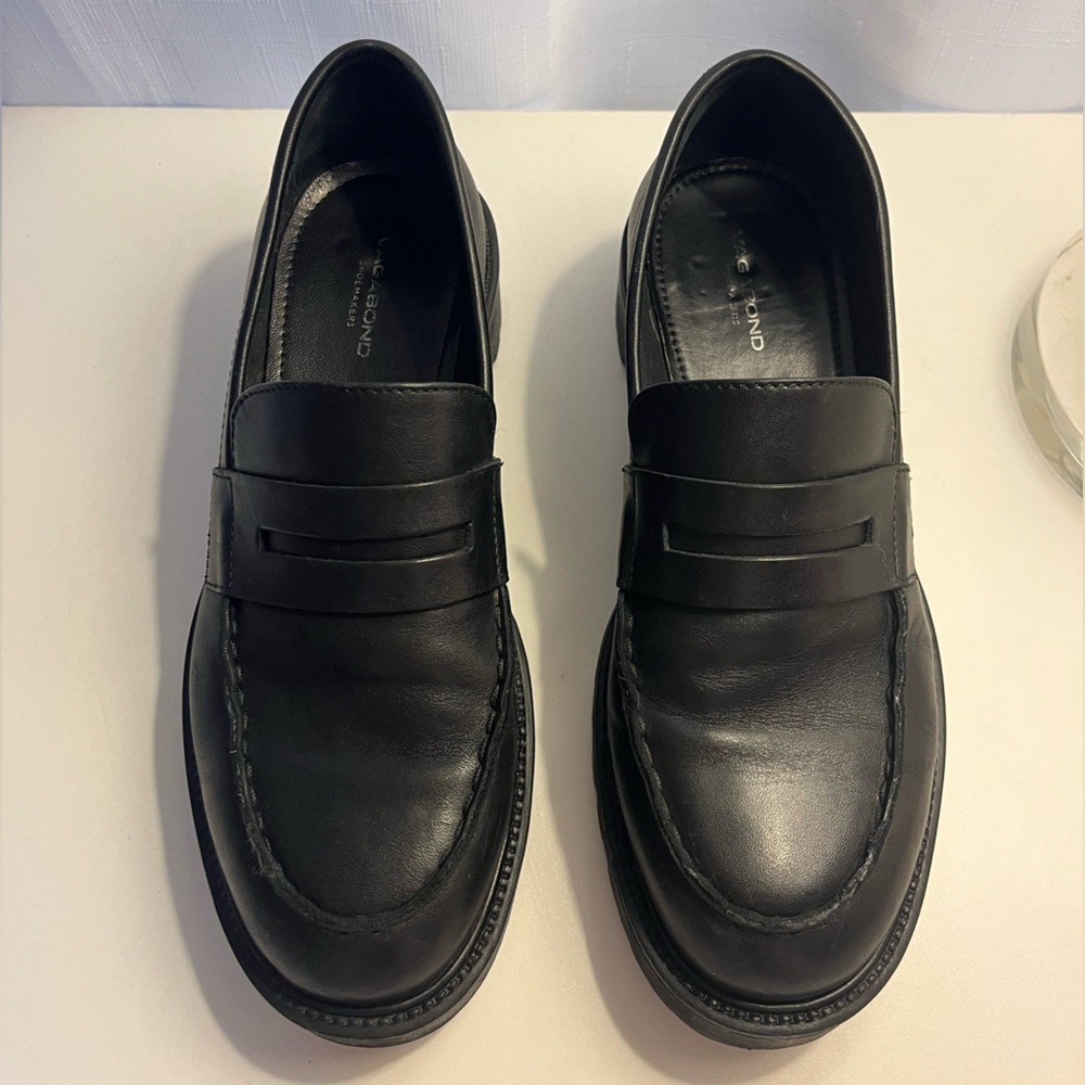 Vagabond Black Leather Women's Penny Loafers - Picture 3 of 5